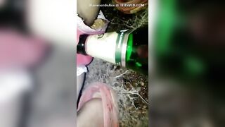 Amateur lady with hairy pussy pooping in closeup