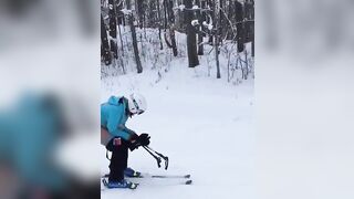 Naughty girl ski pooping in the snow