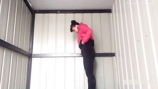 Amateur Asian lady caught pooping in outdoor toilet