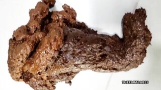 Squatting babe taking out huge poop