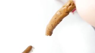 Beautiful ass babe taking huge load in bathtub