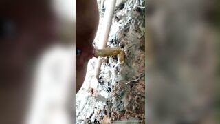 Thai chick spread legs and poops outdoor