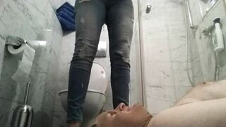Girl pooped in the mouth of her slave  in the toilet