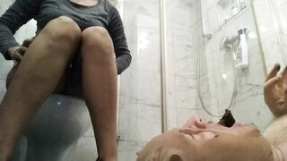 Girl pooped in the mouth of her slave  in the toilet