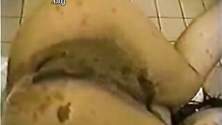 Asian hairy slut pooping for herself