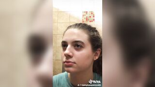 Cute brunette teen poop recording for tik tok