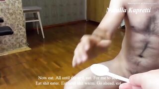 Slutty bbw pooping for the slave's food