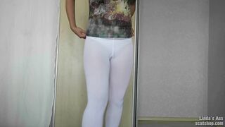 Burnette big ass lady white leggings poop