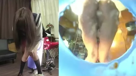 Japanese babe pooping in urinal
