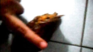 Fingering her messy load after pooping