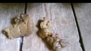 Young amateur wife poops in her kitchen