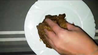 Decorating plate with her messy load