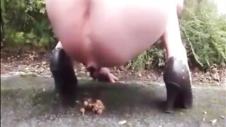 Milf piss and shit on the road
