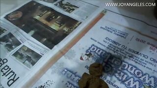 Big black ass bitch pooping on newspaper