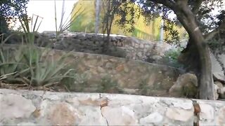 Brunette hot babe poops in the woods