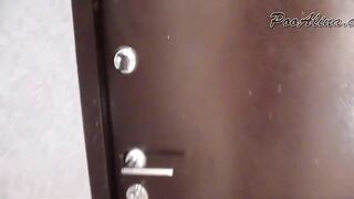 Gorgeous lady in latex pooping on the plate