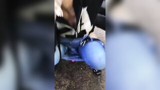 Lady pooping in the forest