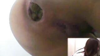 Big green hard turd from tight asshole