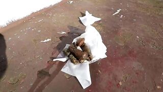 Sexy babe pooping on abandoned boat