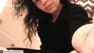 Mature mama pooping in the toilet