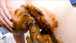 Messy dildo solo scat fuck