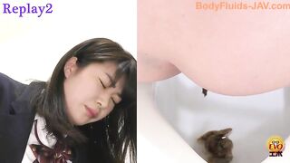 Hairy Japanese lady pushing poop