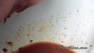 Skinny girl and messy poop