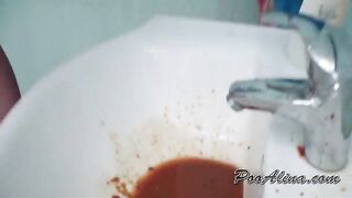 Skinny girl and messy poop