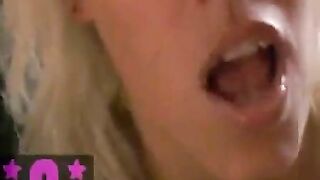 Blonde girl licking and eating big turd