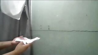 Lovely fat brunette lady poops in toilet