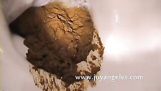 Big tits lady in fishnet teasing and pooping