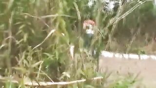 Girl pooping in the farm