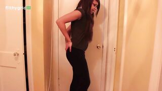 Asian nerdy girl pooping