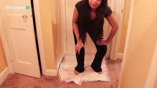 Asian nerdy girl pooping