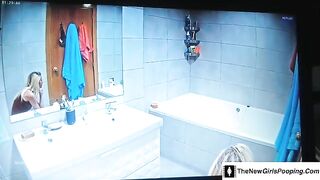 Blonde party girl taking a dump