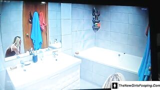 Blonde party girl taking a dump