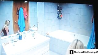 Blonde party girl taking a dump