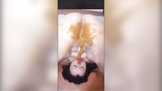 Chunky Asian lady poops on her face