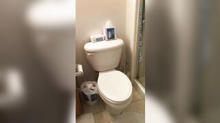 Amateur brunette wife fills the toilet with huge poop