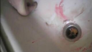 Dirty bitch poops in the shower