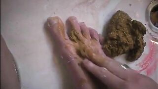 Dirty bitch poops in the shower