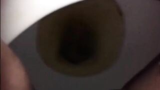 Hairy mature mom pooping closeup