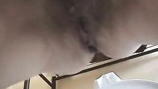 Amateur nanny with thick hairy pussy pooping