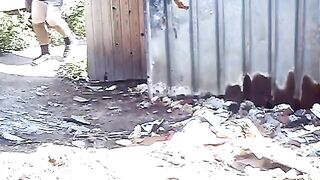 Old woman poops outdoor