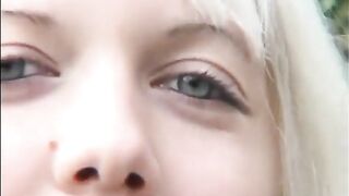 Cute blonde girl pissing and pooping on the rock