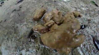 Redhead milf pooping outdoor