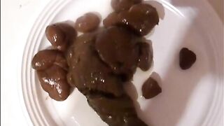 Pooping in her dinner plate