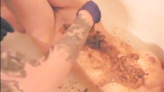 Sexy blonde slave babe eating shit