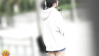 Cute Japanese babe in high boots caught pooping