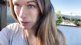 Green eyes babe poops in the balcony